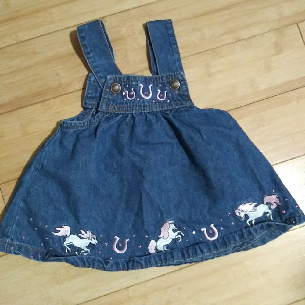 Baby Korral Girls XS 6 months Dress Sleeveless Denim Jean rhinestone embroidered